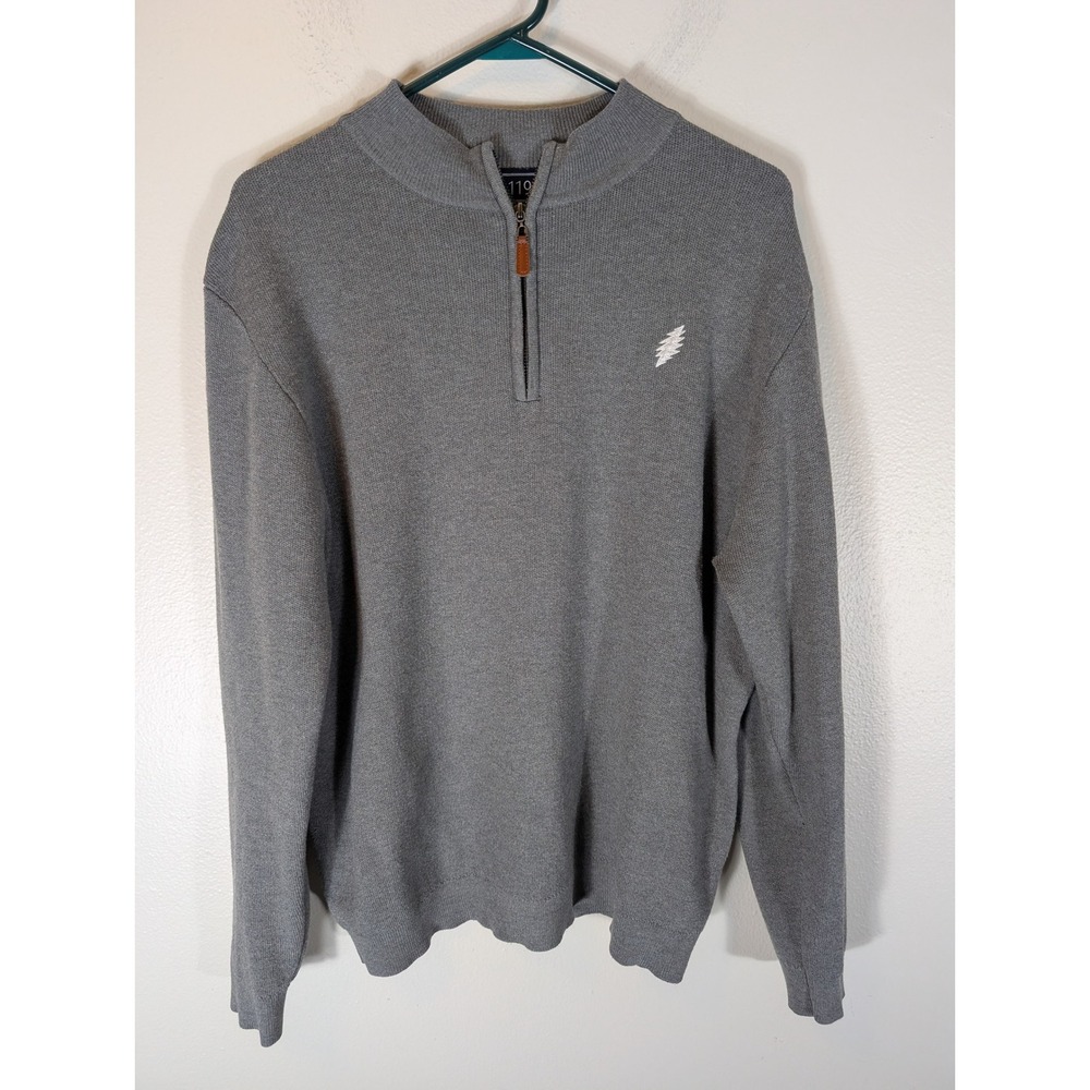 SEC 119 Grateful Dead Grey 1/4 Zip Sweater Mens Large Lightning Bolt Knit